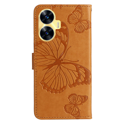 KT Imprinting Flower Series-2 For Realme C55 PU Leather Wallet Case Butterfly Imprinted Stand Phone Cover
