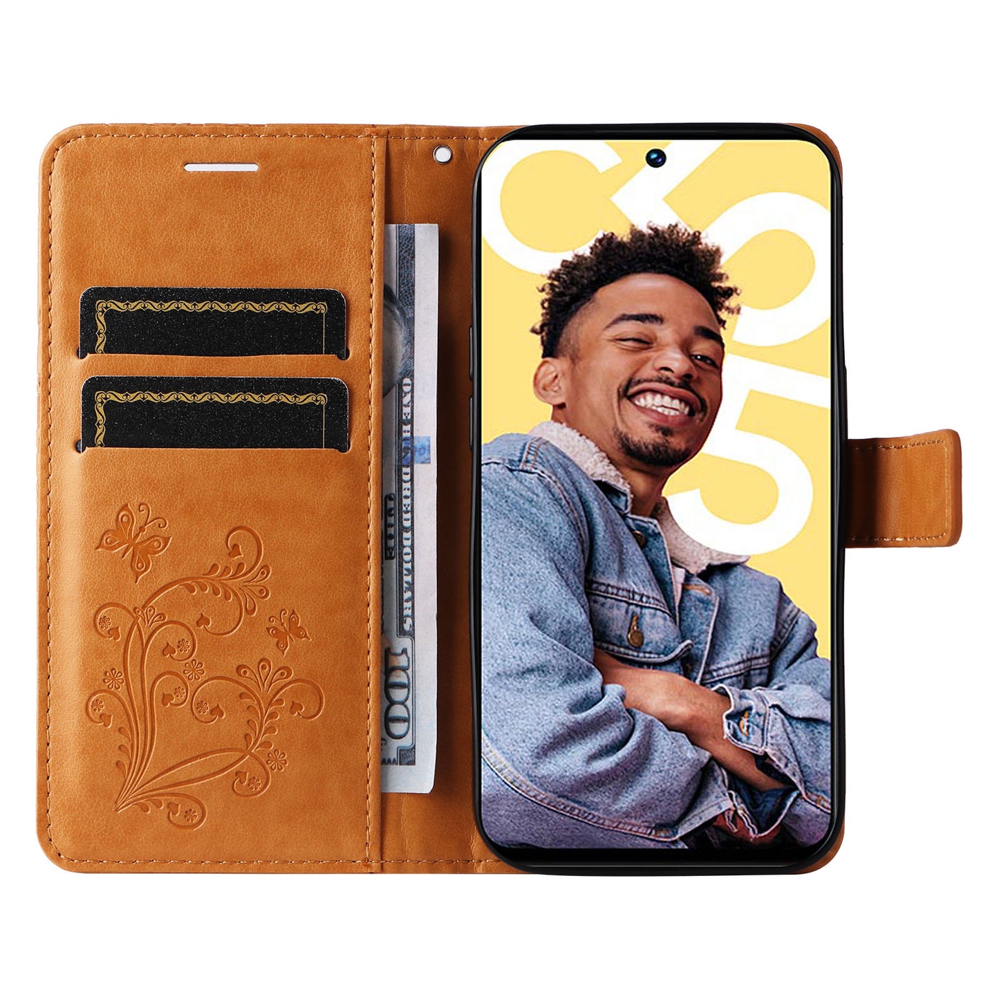 KT Imprinting Flower Series-2 For Realme C55 PU Leather Wallet Case Butterfly Imprinted Stand Phone Cover