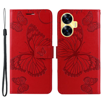 KT Imprinting Flower Series-2 For Realme C55 PU Leather Wallet Case Butterfly Imprinted Stand Phone Cover