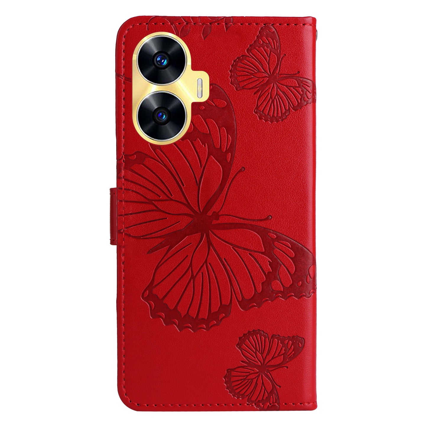 KT Imprinting Flower Series-2 For Realme C55 PU Leather Wallet Case Butterfly Imprinted Stand Phone Cover