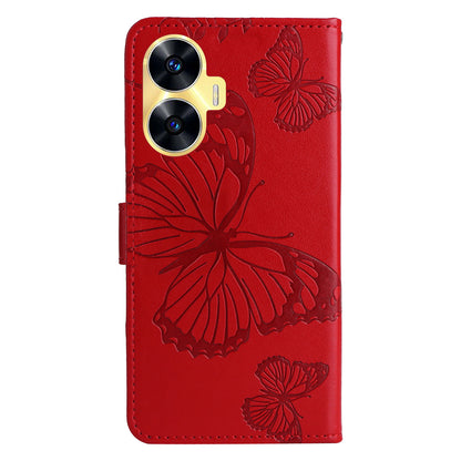 KT Imprinting Flower Series-2 For Realme C55 PU Leather Wallet Case Butterfly Imprinted Stand Phone Cover