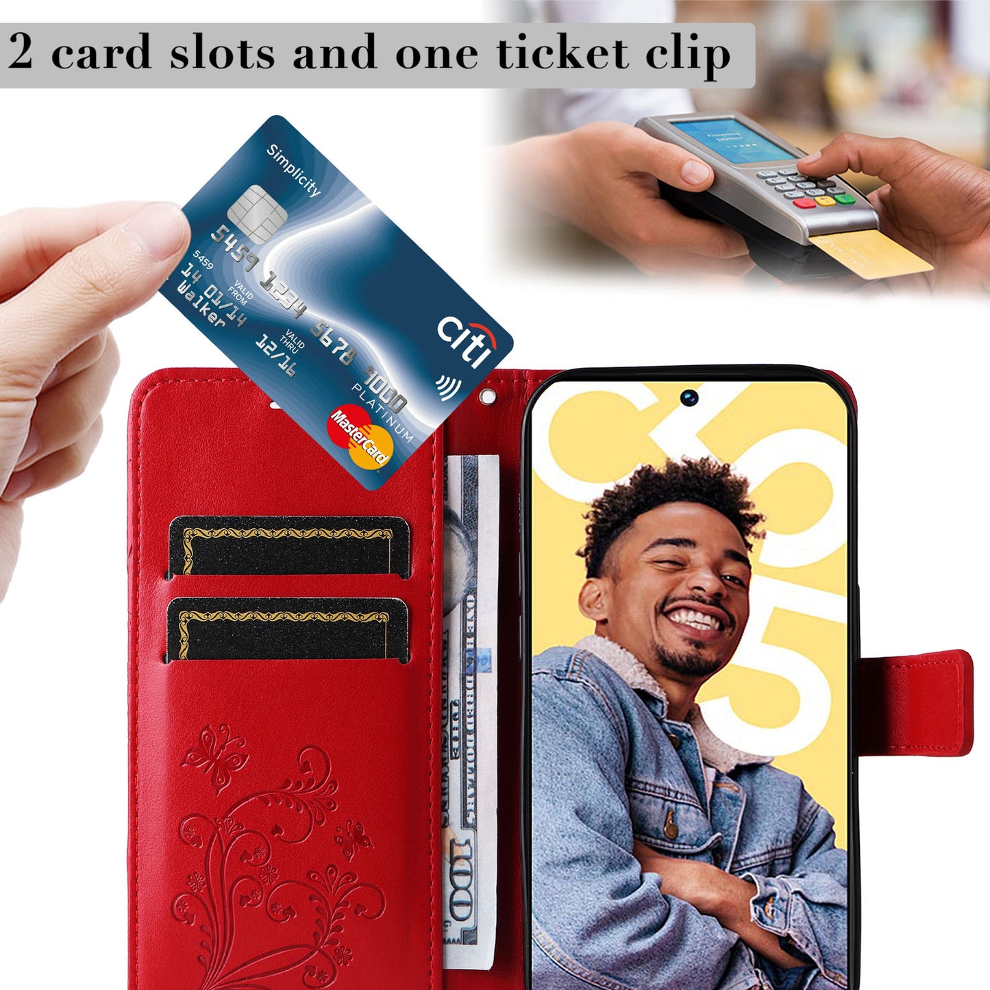 KT Imprinting Flower Series-2 For Realme C55 PU Leather Wallet Case Butterfly Imprinted Stand Phone Cover