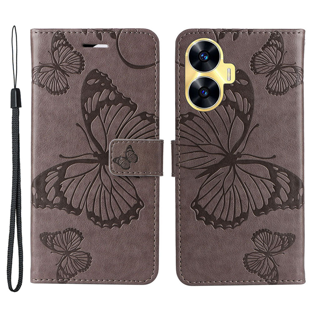 KT Imprinting Flower Series-2 For Realme C55 PU Leather Wallet Case Butterfly Imprinted Stand Phone Cover