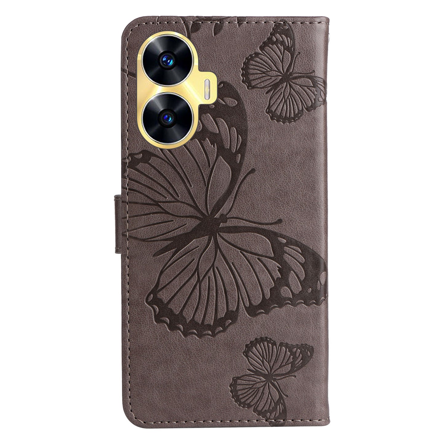KT Imprinting Flower Series-2 For Realme C55 PU Leather Wallet Case Butterfly Imprinted Stand Phone Cover