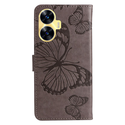KT Imprinting Flower Series-2 For Realme C55 PU Leather Wallet Case Butterfly Imprinted Stand Phone Cover