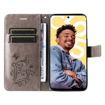 KT Imprinting Flower Series-2 For Realme C55 PU Leather Wallet Case Butterfly Imprinted Stand Phone Cover