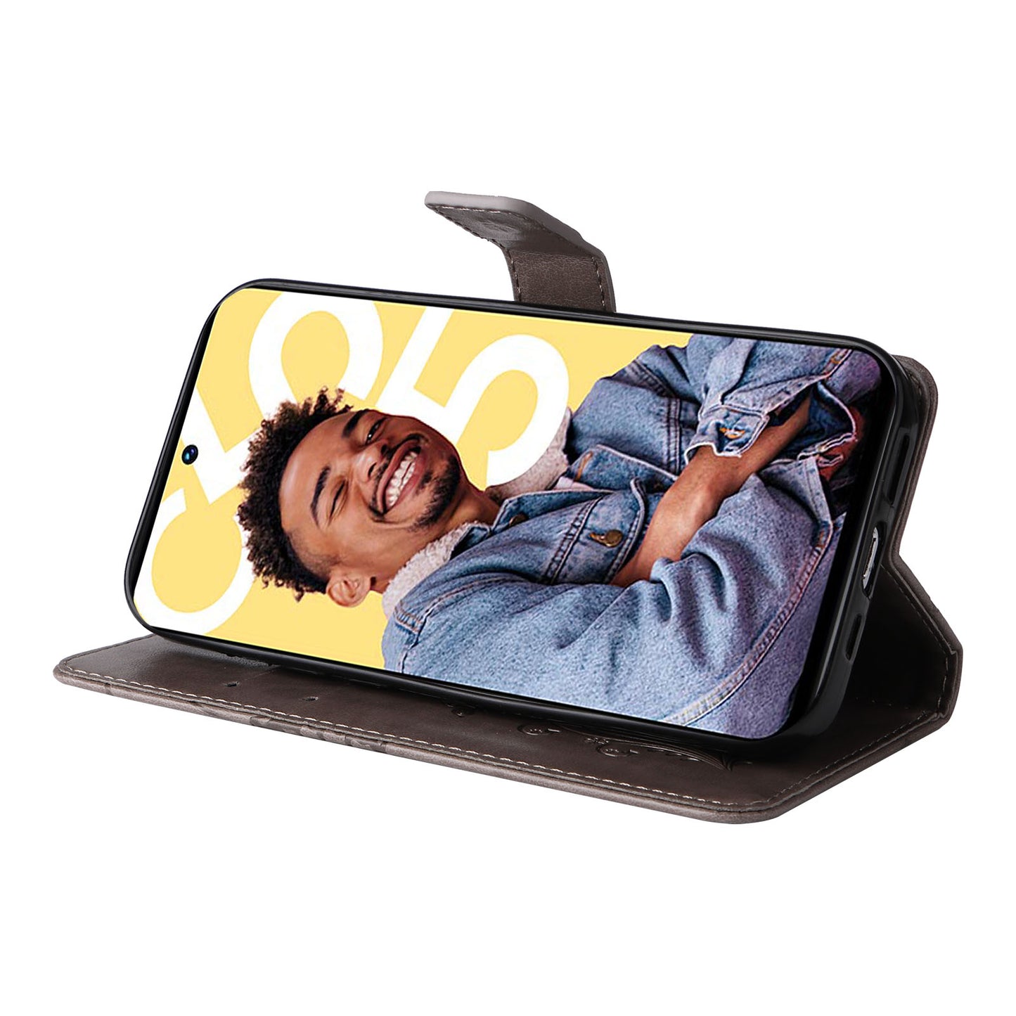 KT Imprinting Flower Series-2 For Realme C55 PU Leather Wallet Case Butterfly Imprinted Stand Phone Cover