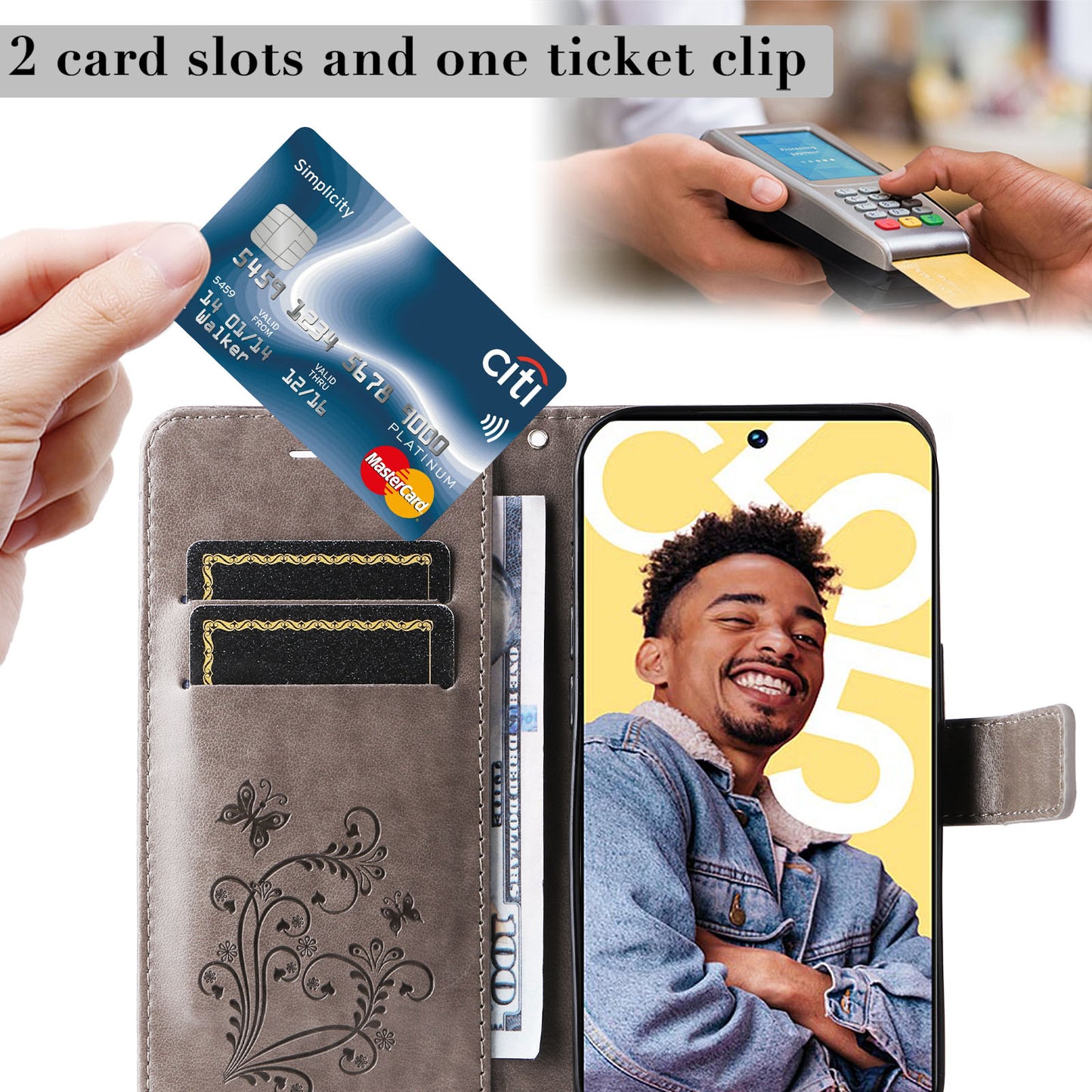 KT Imprinting Flower Series-2 For Realme C55 PU Leather Wallet Case Butterfly Imprinted Stand Phone Cover