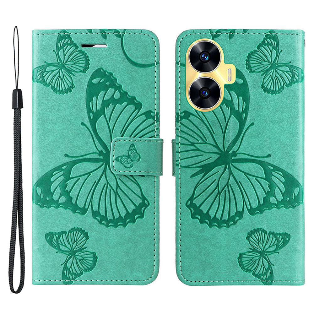 KT Imprinting Flower Series-2 For Realme C55 PU Leather Wallet Case Butterfly Imprinted Stand Phone Cover