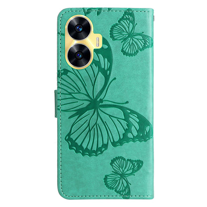 KT Imprinting Flower Series-2 For Realme C55 PU Leather Wallet Case Butterfly Imprinted Stand Phone Cover