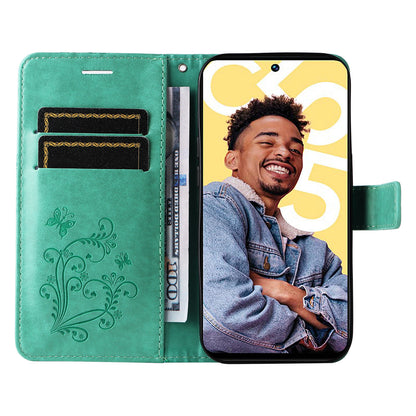 KT Imprinting Flower Series-2 For Realme C55 PU Leather Wallet Case Butterfly Imprinted Stand Phone Cover