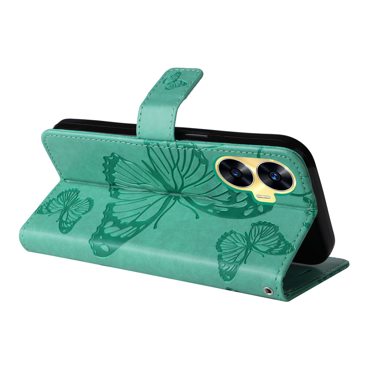 KT Imprinting Flower Series-2 For Realme C55 PU Leather Wallet Case Butterfly Imprinted Stand Phone Cover