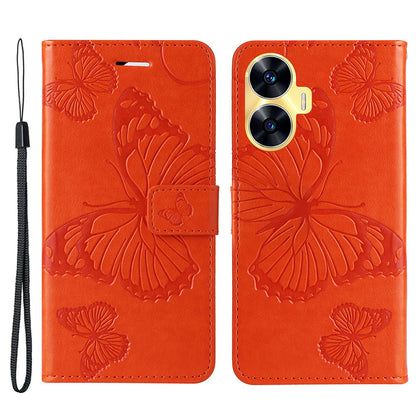 KT Imprinting Flower Series-2 For Realme C55 PU Leather Wallet Case Butterfly Imprinted Stand Phone Cover