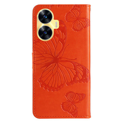 KT Imprinting Flower Series-2 For Realme C55 PU Leather Wallet Case Butterfly Imprinted Stand Phone Cover