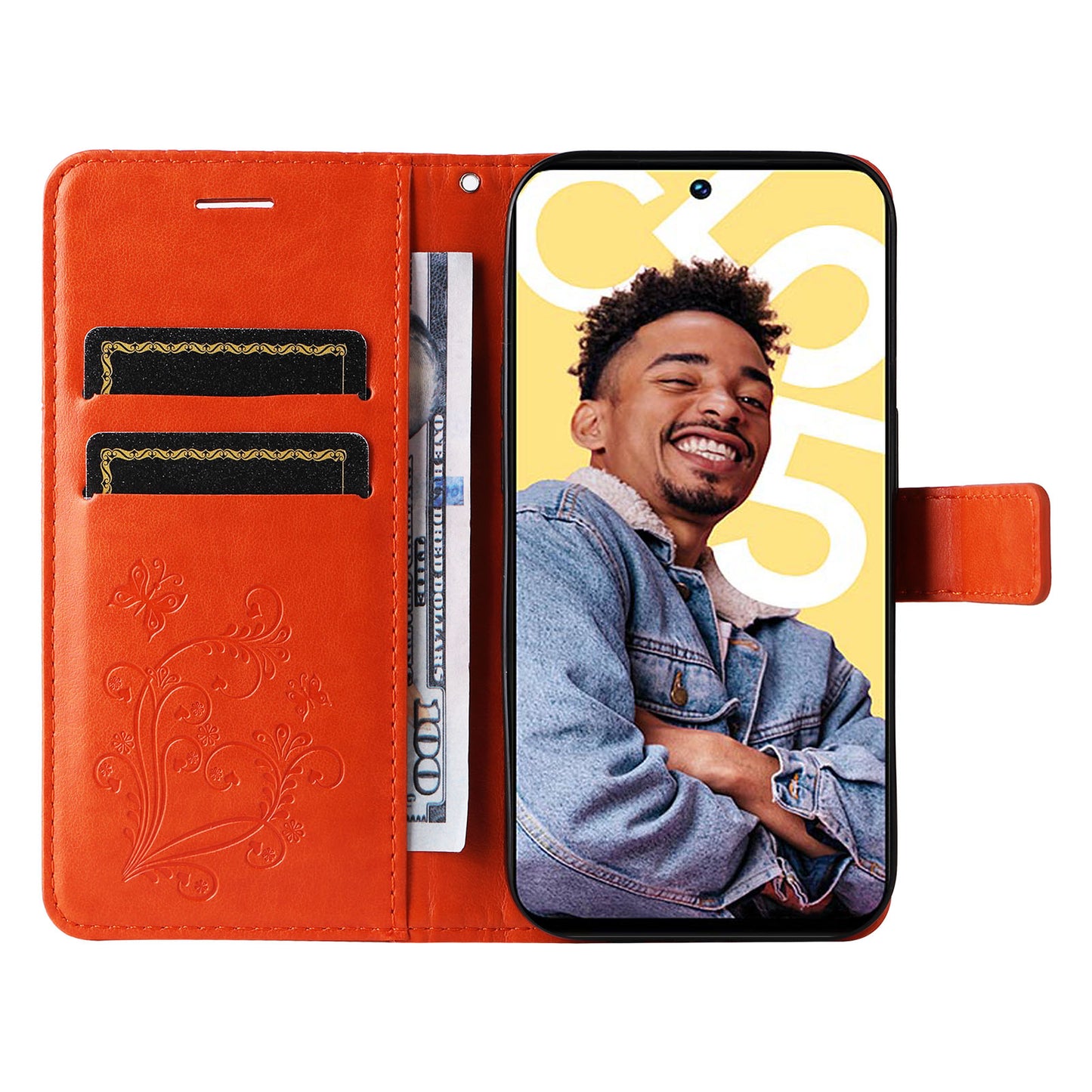 KT Imprinting Flower Series-2 For Realme C55 PU Leather Wallet Case Butterfly Imprinted Stand Phone Cover