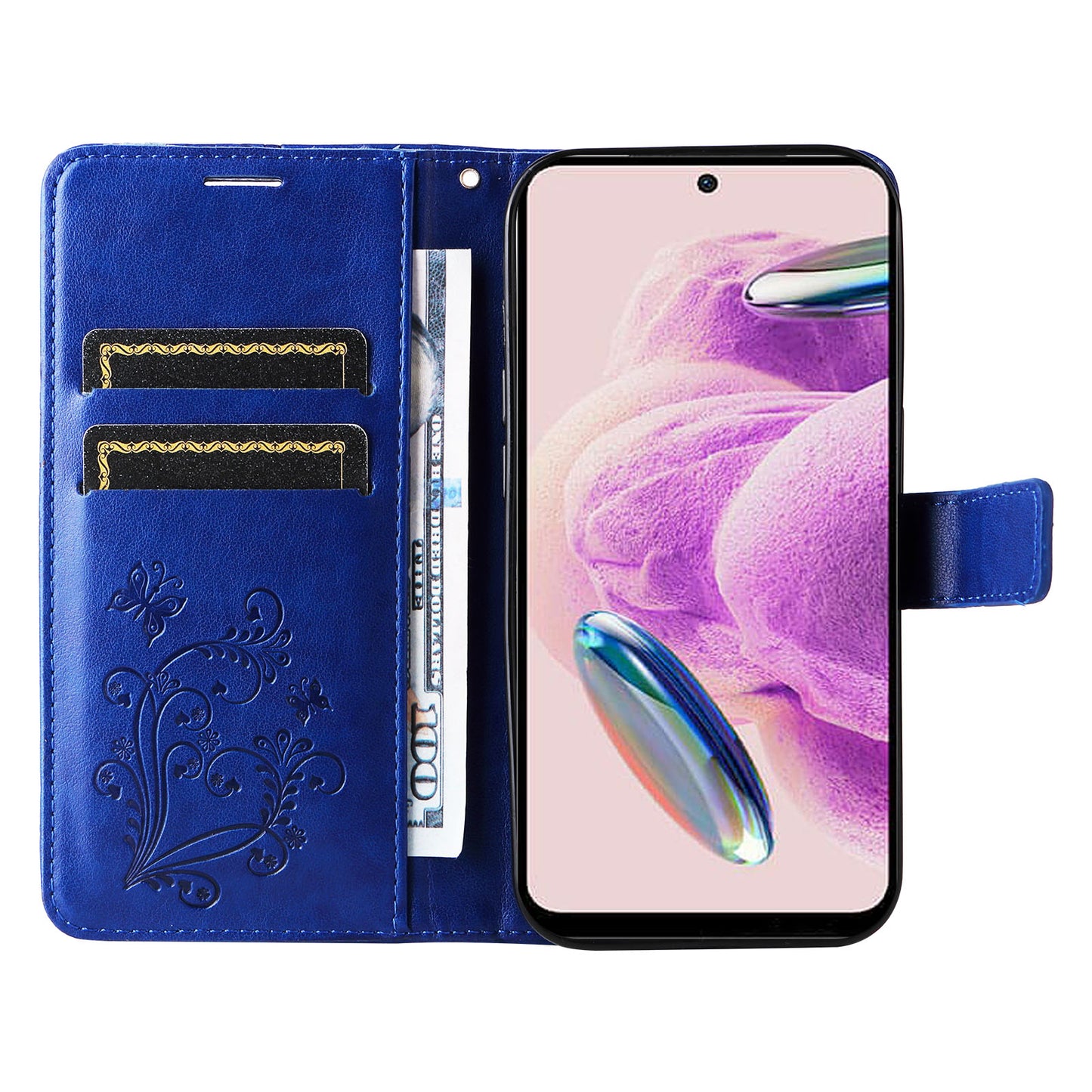 KT Imprinting Flower Series-2 For Xiaomi Redmi Note 12S 4G / Note 11 4G (Qualcomm) / Note 11S 4G Cellphone Leather Case Butterfly Imprint Wallet Stand Cover
