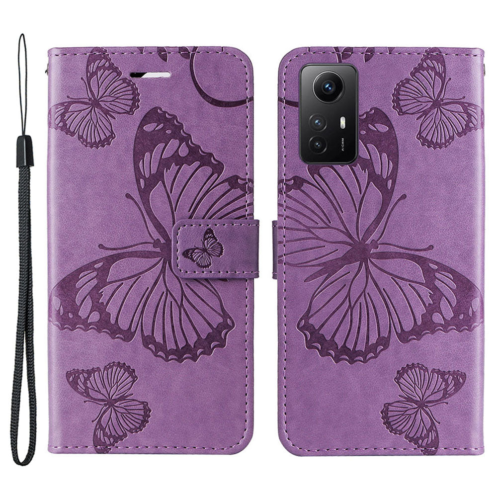 KT Imprinting Flower Series-2 For Xiaomi Redmi Note 12S 4G / Note 11 4G (Qualcomm) / Note 11S 4G Cellphone Leather Case Butterfly Imprint Wallet Stand Cover