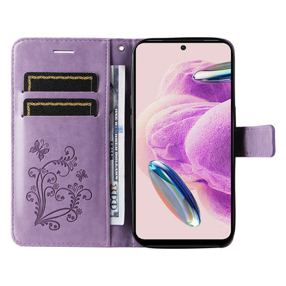 KT Imprinting Flower Series-2 For Xiaomi Redmi Note 12S 4G / Note 11 4G (Qualcomm) / Note 11S 4G Cellphone Leather Case Butterfly Imprint Wallet Stand Cover