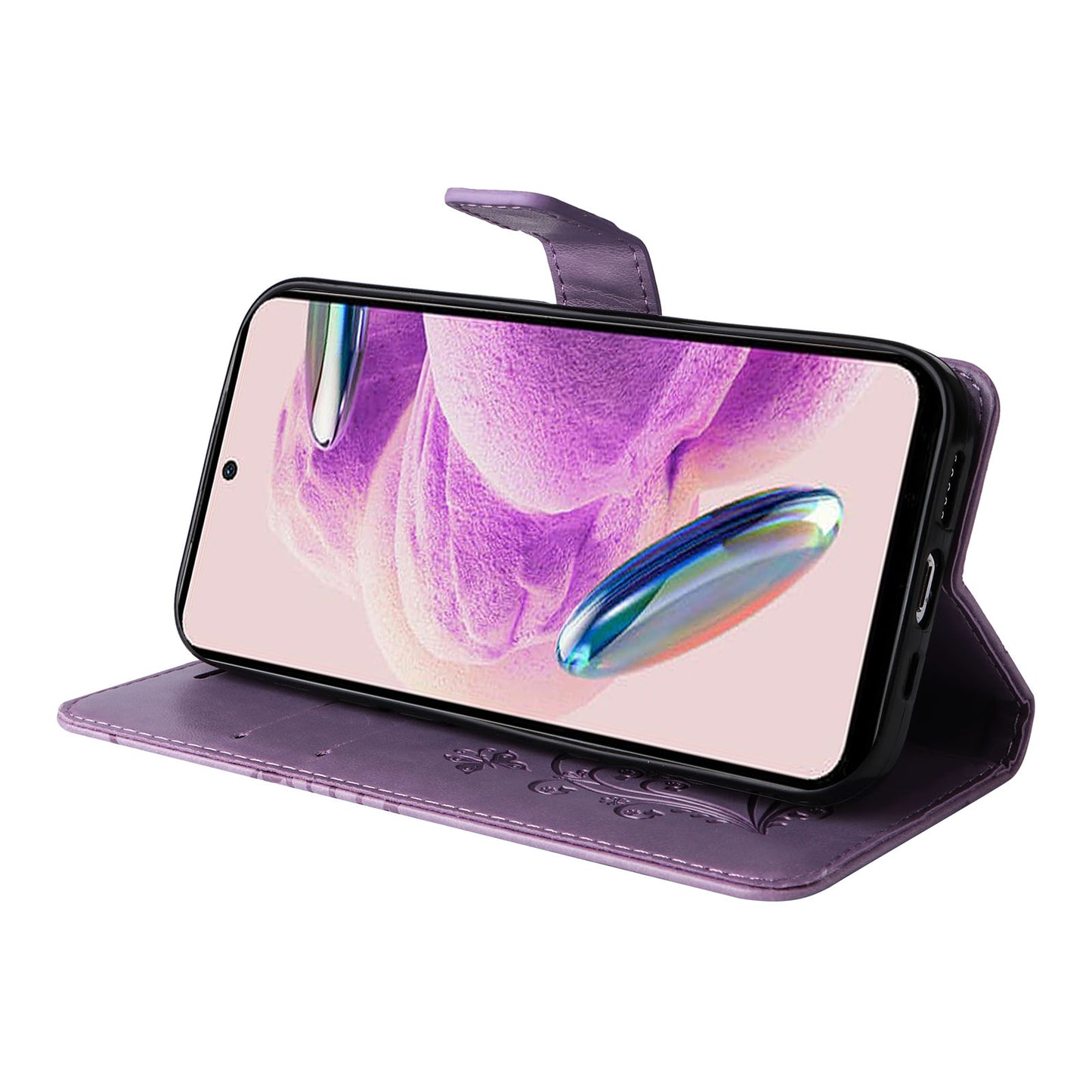 KT Imprinting Flower Series-2 For Xiaomi Redmi Note 12S 4G / Note 11 4G (Qualcomm) / Note 11S 4G Cellphone Leather Case Butterfly Imprint Wallet Stand Cover