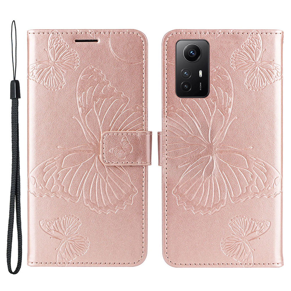 KT Imprinting Flower Series-2 For Xiaomi Redmi Note 12S 4G / Note 11 4G (Qualcomm) / Note 11S 4G Cellphone Leather Case Butterfly Imprint Wallet Stand Cover