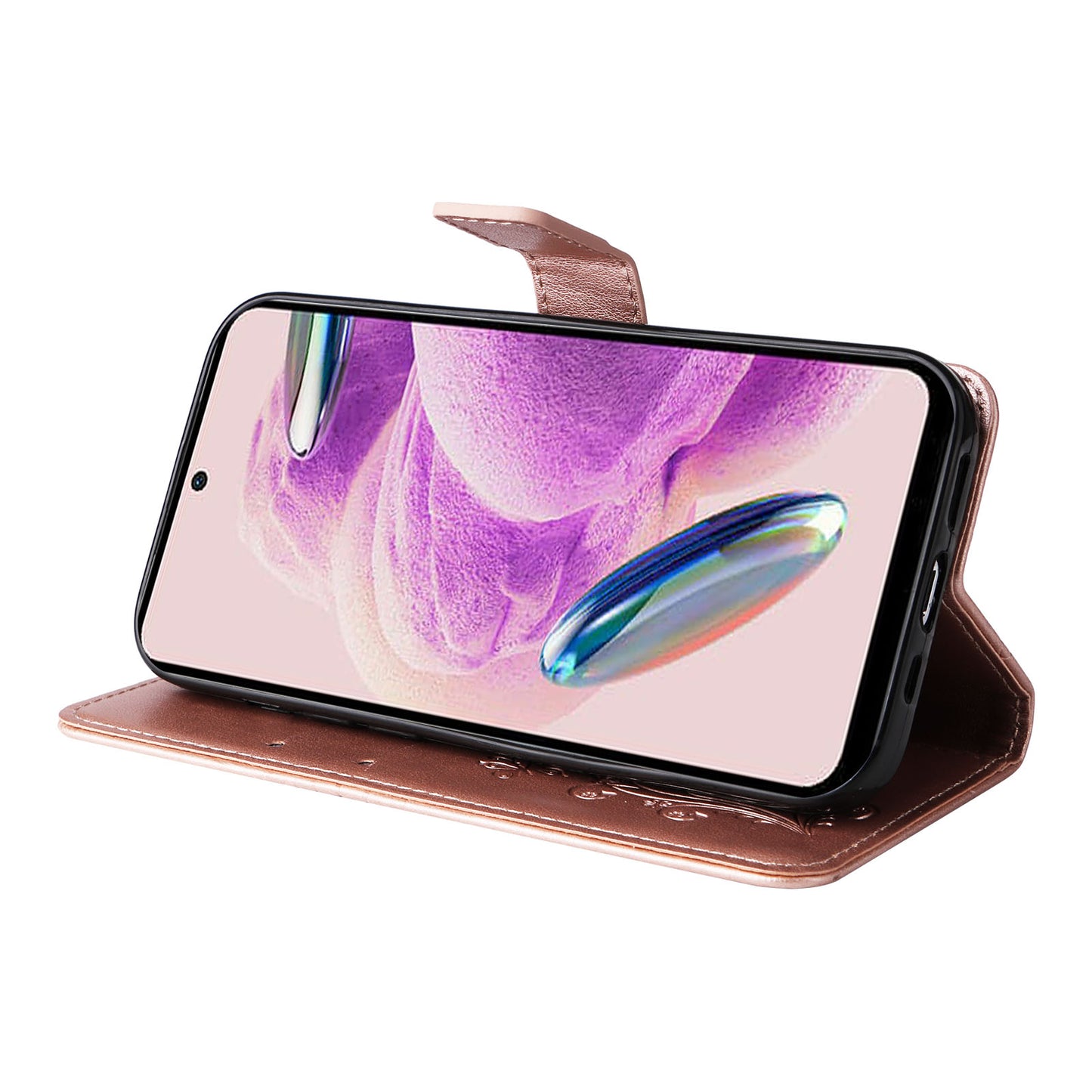 KT Imprinting Flower Series-2 For Xiaomi Redmi Note 12S 4G / Note 11 4G (Qualcomm) / Note 11S 4G Cellphone Leather Case Butterfly Imprint Wallet Stand Cover