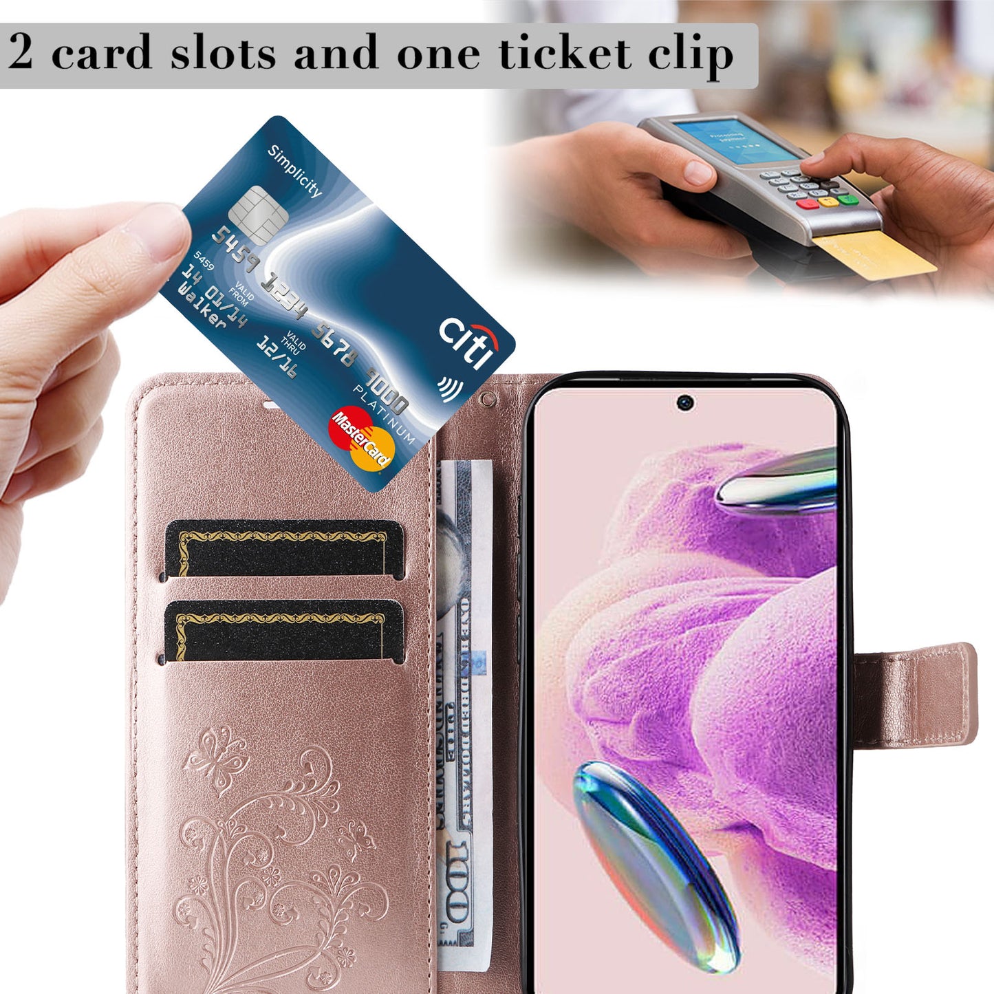 KT Imprinting Flower Series-2 For Xiaomi Redmi Note 12S 4G / Note 11 4G (Qualcomm) / Note 11S 4G Cellphone Leather Case Butterfly Imprint Wallet Stand Cover