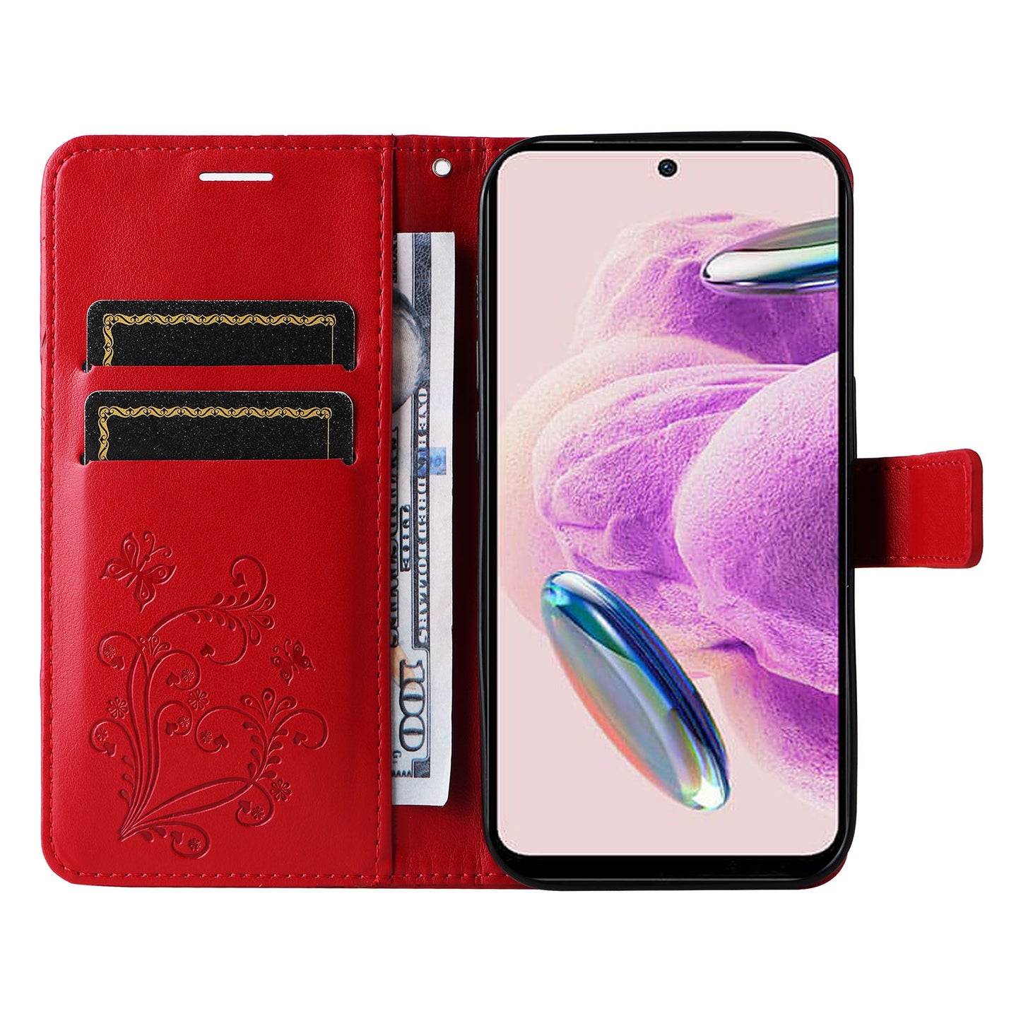 KT Imprinting Flower Series-2 For Xiaomi Redmi Note 12S 4G / Note 11 4G (Qualcomm) / Note 11S 4G Cellphone Leather Case Butterfly Imprint Wallet Stand Cover
