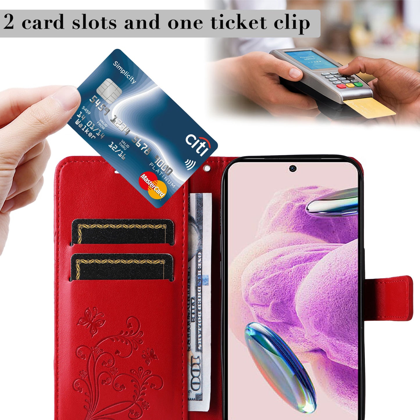 KT Imprinting Flower Series-2 For Xiaomi Redmi Note 12S 4G / Note 11 4G (Qualcomm) / Note 11S 4G Cellphone Leather Case Butterfly Imprint Wallet Stand Cover