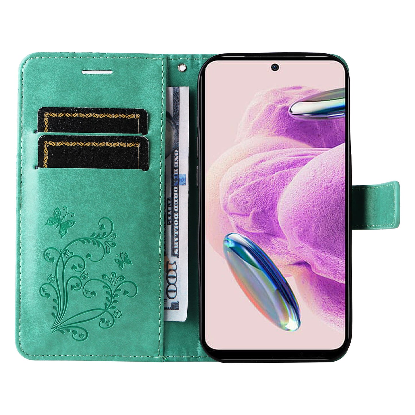 KT Imprinting Flower Series-2 For Xiaomi Redmi Note 12S 4G / Note 11 4G (Qualcomm) / Note 11S 4G Cellphone Leather Case Butterfly Imprint Wallet Stand Cover