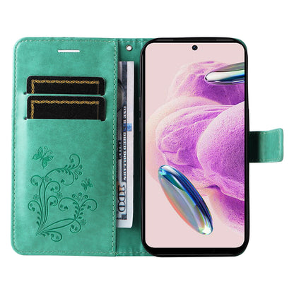 KT Imprinting Flower Series-2 For Xiaomi Redmi Note 12S 4G / Note 11 4G (Qualcomm) / Note 11S 4G Cellphone Leather Case Butterfly Imprint Wallet Stand Cover