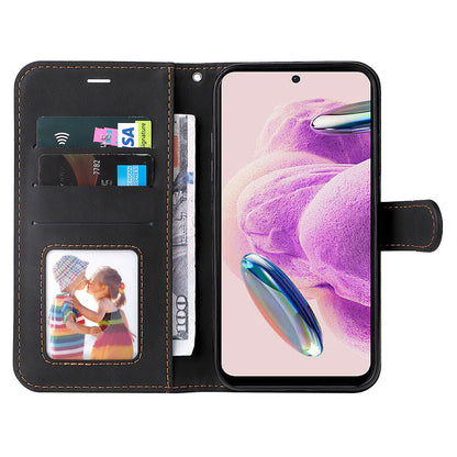 PU Leather Case for Xiaomi Redmi Note 12S 4G / Note 11 4G (Qualcomm) / Note 11S 4G Wallet Stand Three-color Splicing Phone Cover with Wrist Strap