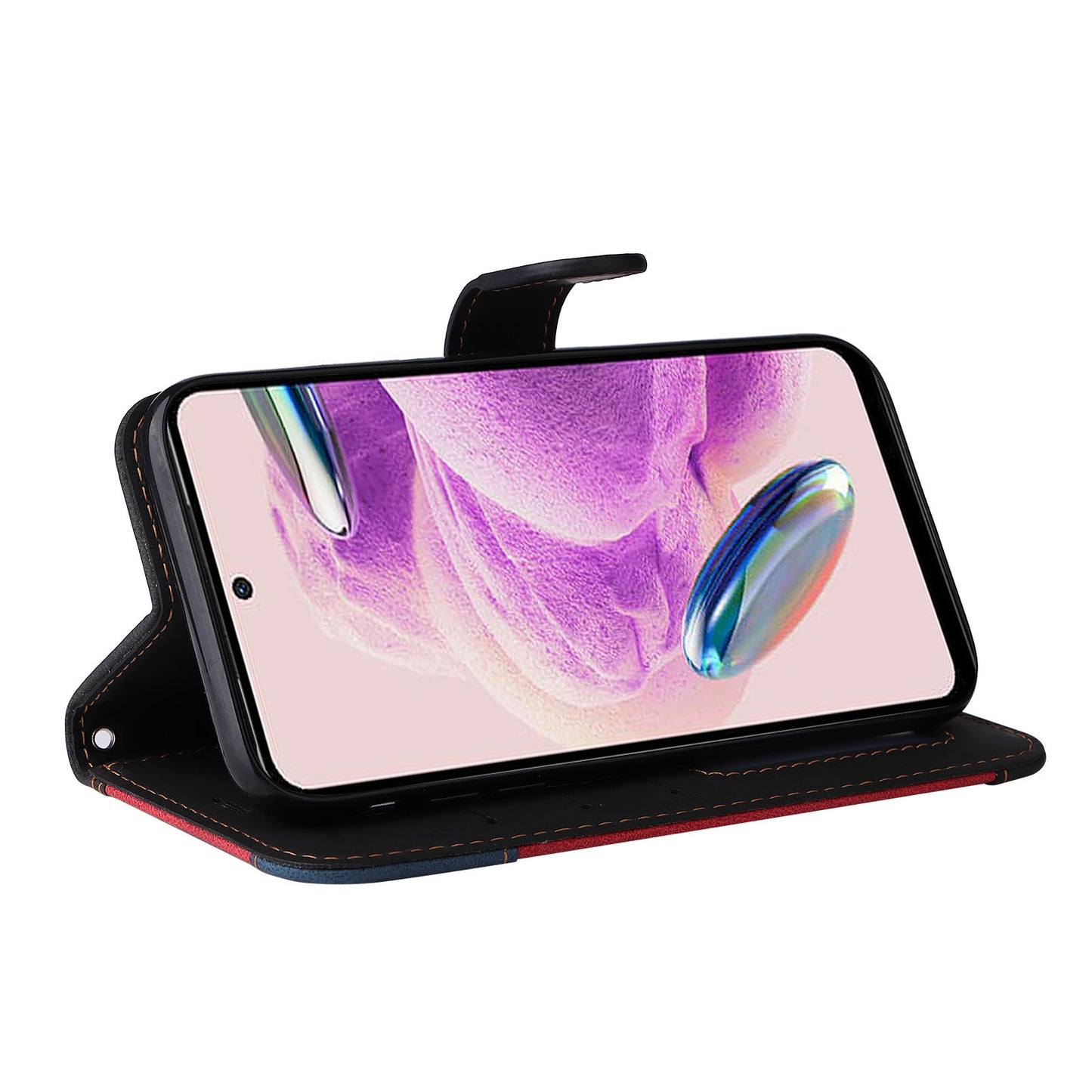 PU Leather Case for Xiaomi Redmi Note 12S 4G / Note 11 4G (Qualcomm) / Note 11S 4G Wallet Stand Three-color Splicing Phone Cover with Wrist Strap