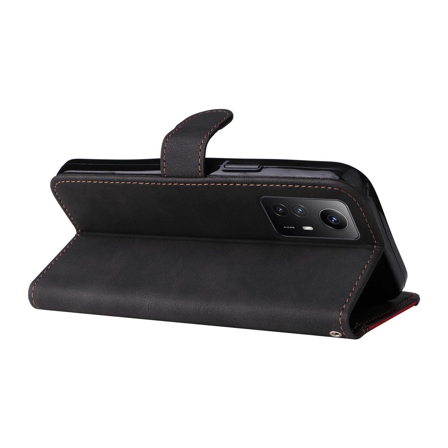 PU Leather Case for Xiaomi Redmi Note 12S 4G / Note 11 4G (Qualcomm) / Note 11S 4G Wallet Stand Three-color Splicing Phone Cover with Wrist Strap