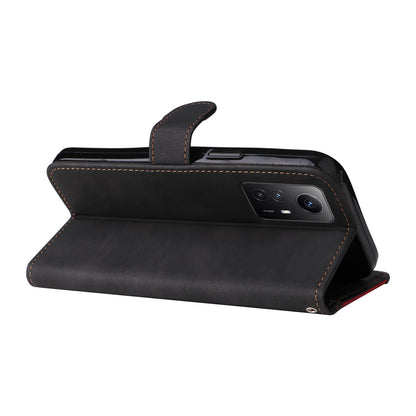 PU Leather Case for Xiaomi Redmi Note 12S 4G / Note 11 4G (Qualcomm) / Note 11S 4G Wallet Stand Three-color Splicing Phone Cover with Wrist Strap