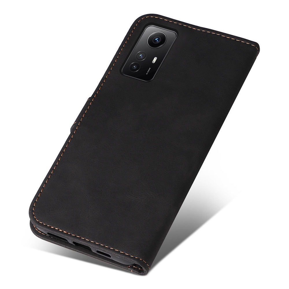 PU Leather Case for Xiaomi Redmi Note 12S 4G / Note 11 4G (Qualcomm) / Note 11S 4G Wallet Stand Three-color Splicing Phone Cover with Wrist Strap