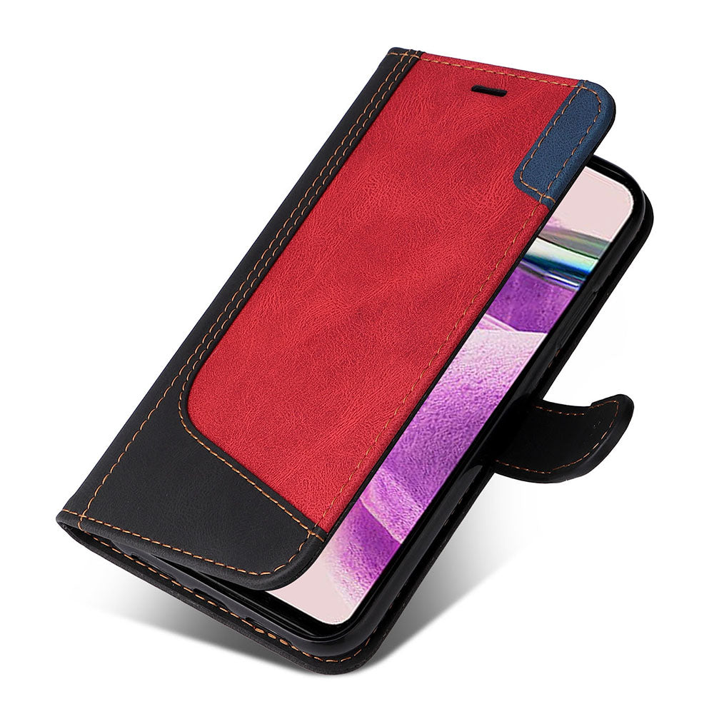 PU Leather Case for Xiaomi Redmi Note 12S 4G / Note 11 4G (Qualcomm) / Note 11S 4G Wallet Stand Three-color Splicing Phone Cover with Wrist Strap