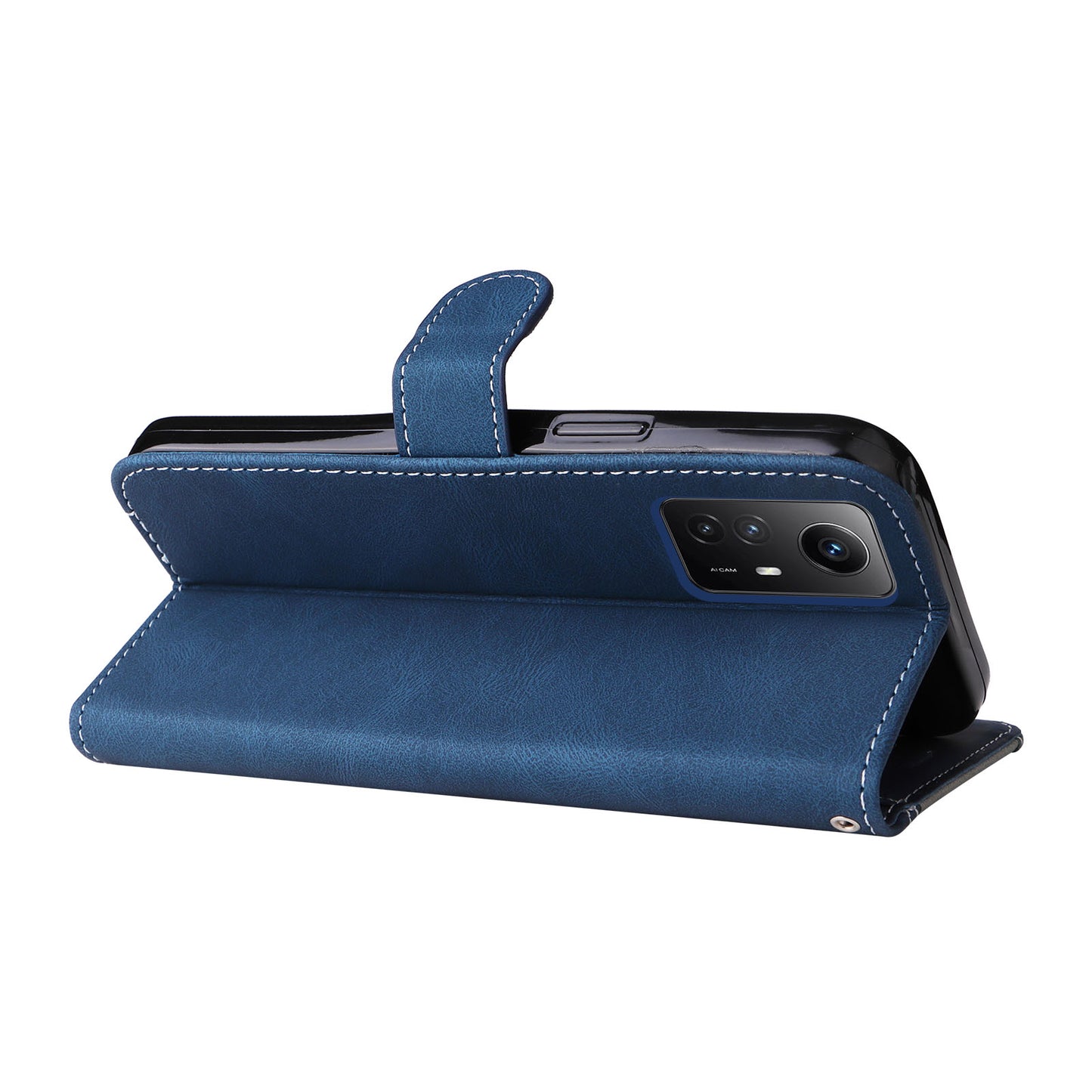 PU Leather Case for Xiaomi Redmi Note 12S 4G / Note 11 4G (Qualcomm) / Note 11S 4G Wallet Stand Three-color Splicing Phone Cover with Wrist Strap