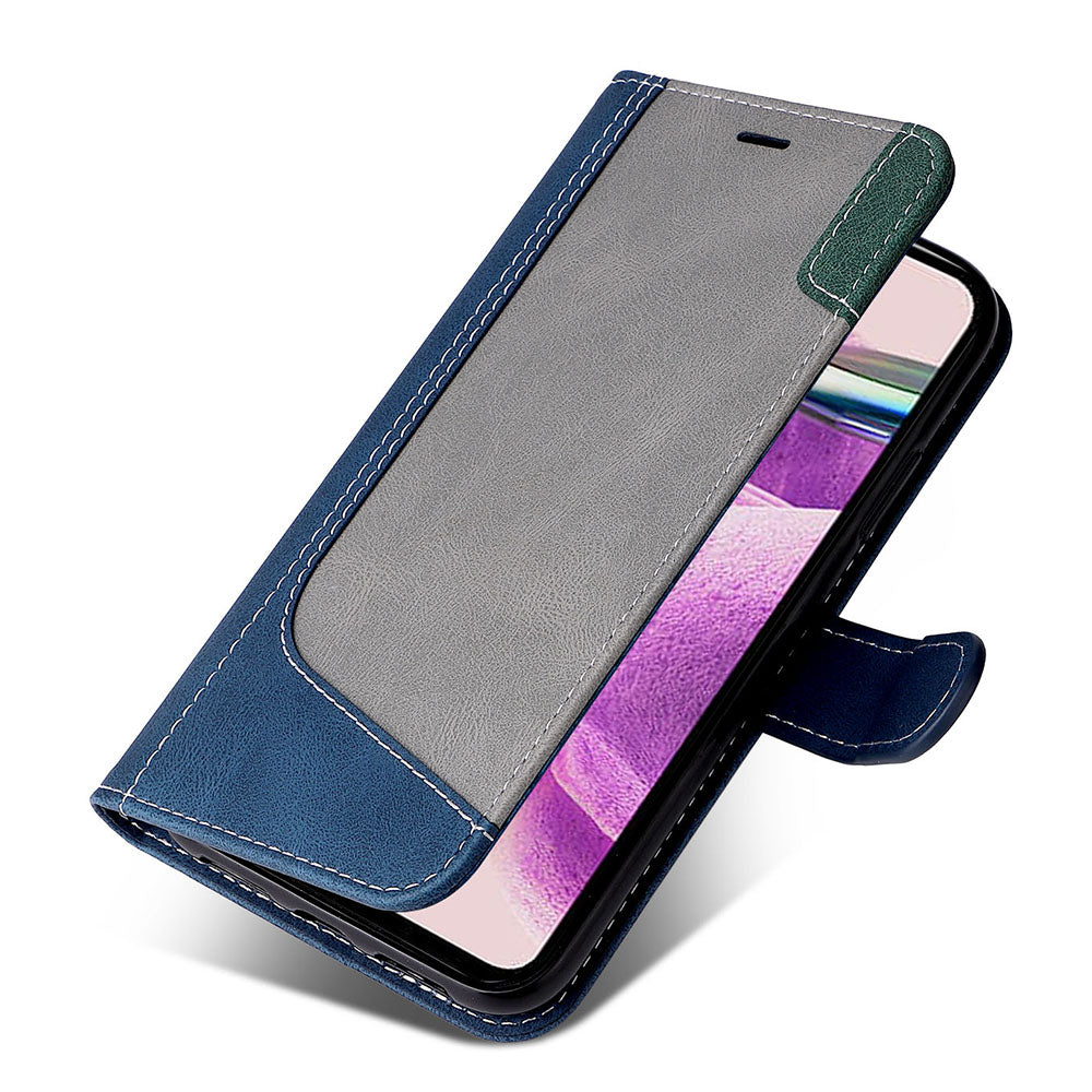 PU Leather Case for Xiaomi Redmi Note 12S 4G / Note 11 4G (Qualcomm) / Note 11S 4G Wallet Stand Three-color Splicing Phone Cover with Wrist Strap