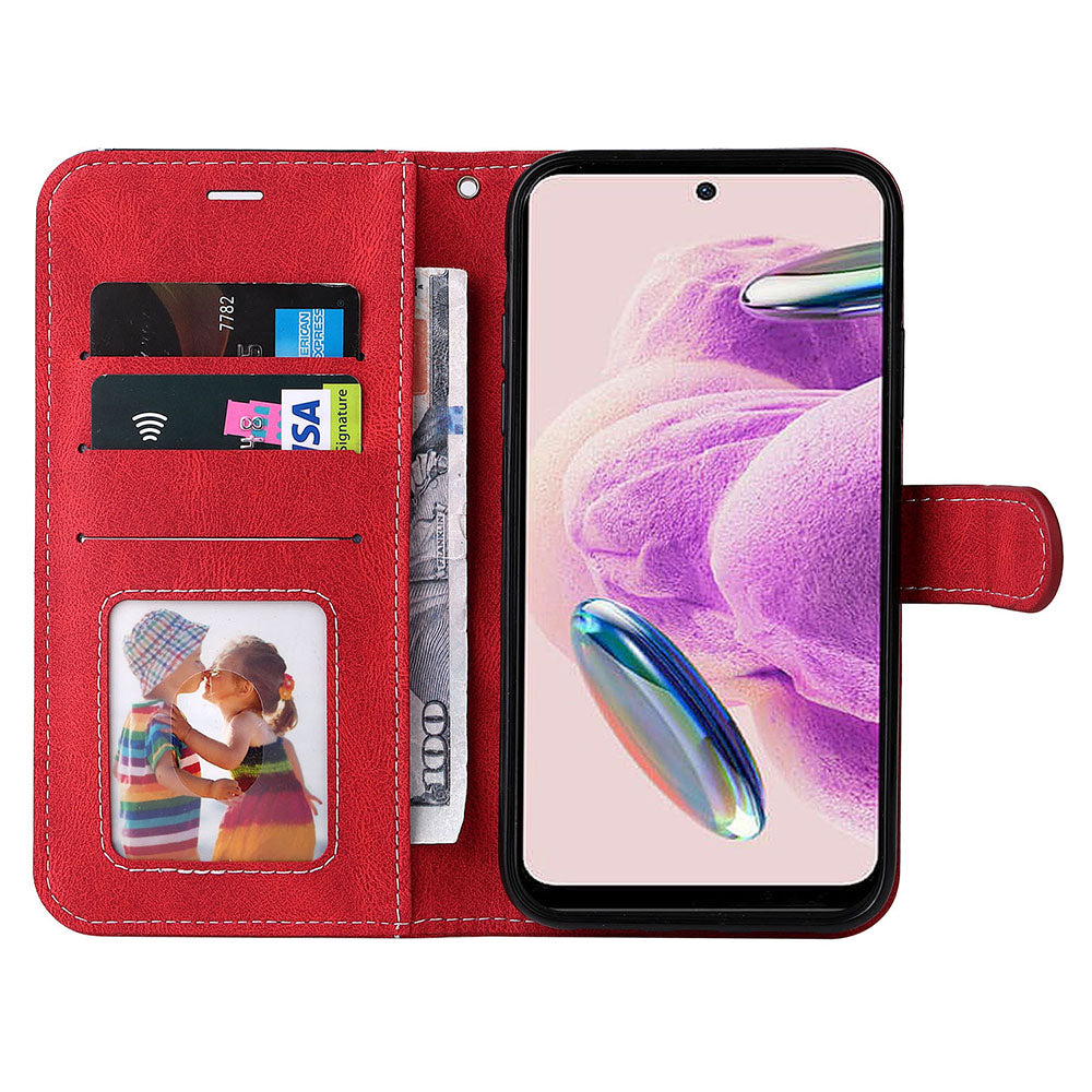 PU Leather Case for Xiaomi Redmi Note 12S 4G / Note 11 4G (Qualcomm) / Note 11S 4G Wallet Stand Three-color Splicing Phone Cover with Wrist Strap