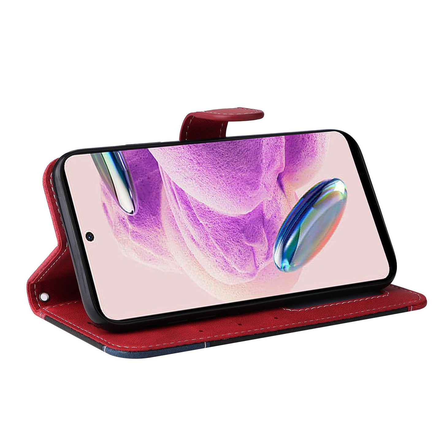 PU Leather Case for Xiaomi Redmi Note 12S 4G / Note 11 4G (Qualcomm) / Note 11S 4G Wallet Stand Three-color Splicing Phone Cover with Wrist Strap