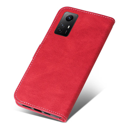 PU Leather Case for Xiaomi Redmi Note 12S 4G / Note 11 4G (Qualcomm) / Note 11S 4G Wallet Stand Three-color Splicing Phone Cover with Wrist Strap