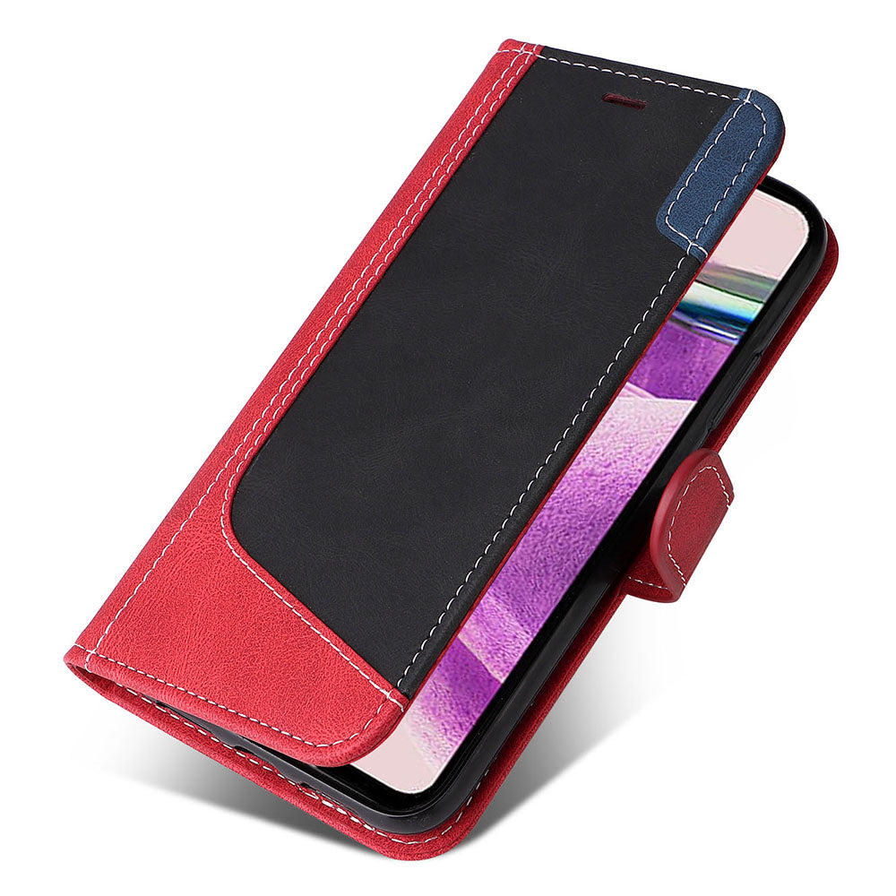 PU Leather Case for Xiaomi Redmi Note 12S 4G / Note 11 4G (Qualcomm) / Note 11S 4G Wallet Stand Three-color Splicing Phone Cover with Wrist Strap