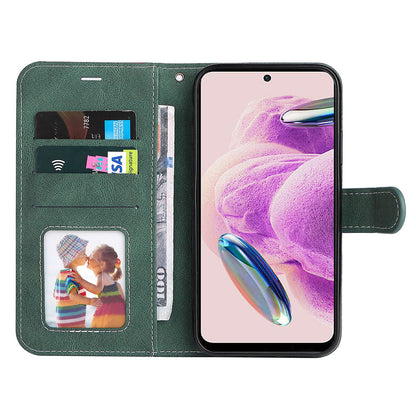 PU Leather Case for Xiaomi Redmi Note 12S 4G / Note 11 4G (Qualcomm) / Note 11S 4G Wallet Stand Three-color Splicing Phone Cover with Wrist Strap