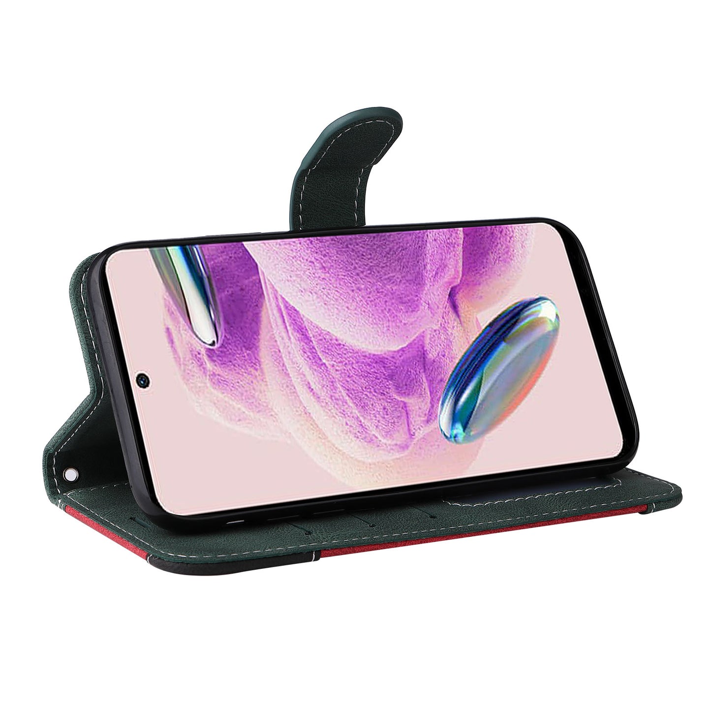 PU Leather Case for Xiaomi Redmi Note 12S 4G / Note 11 4G (Qualcomm) / Note 11S 4G Wallet Stand Three-color Splicing Phone Cover with Wrist Strap