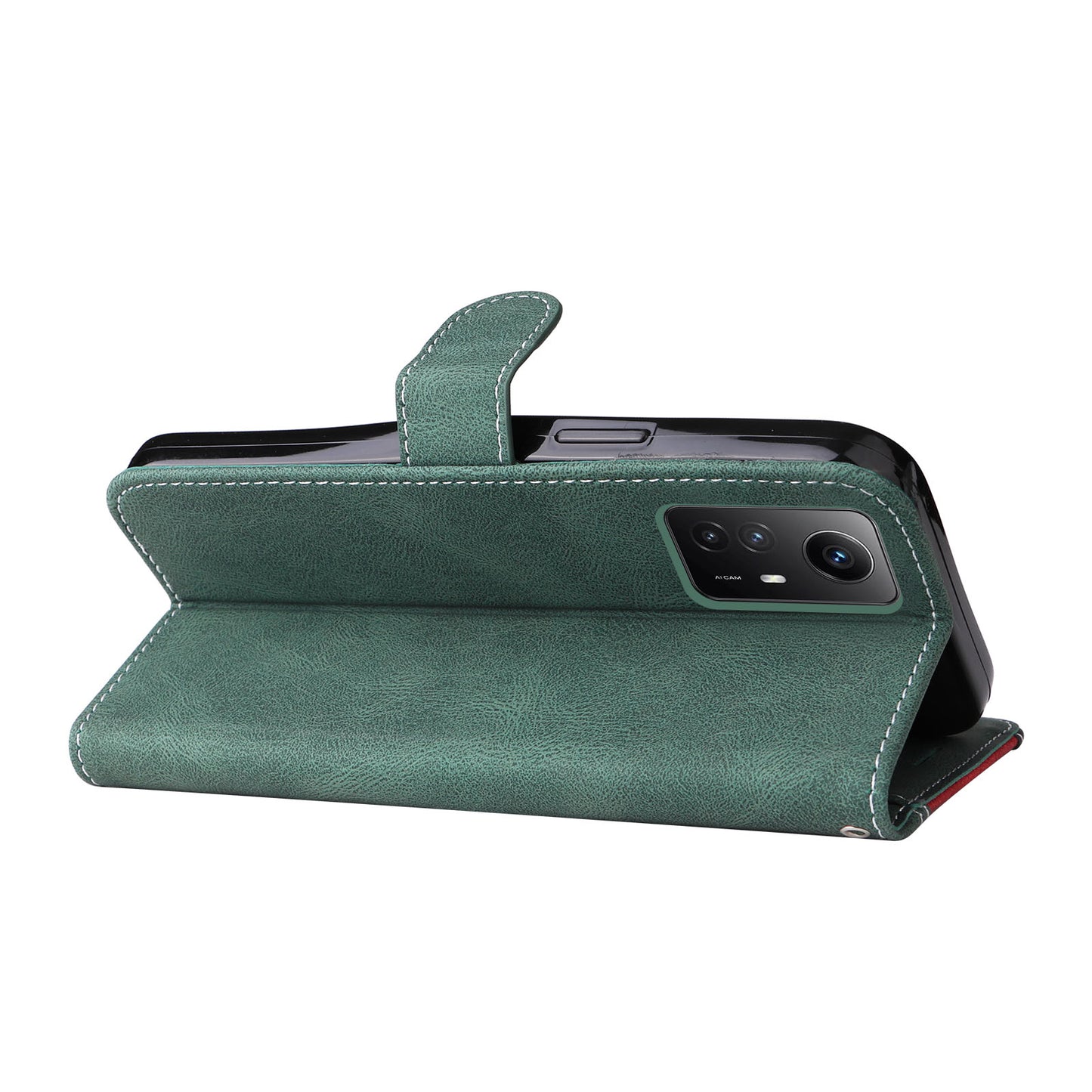 PU Leather Case for Xiaomi Redmi Note 12S 4G / Note 11 4G (Qualcomm) / Note 11S 4G Wallet Stand Three-color Splicing Phone Cover with Wrist Strap