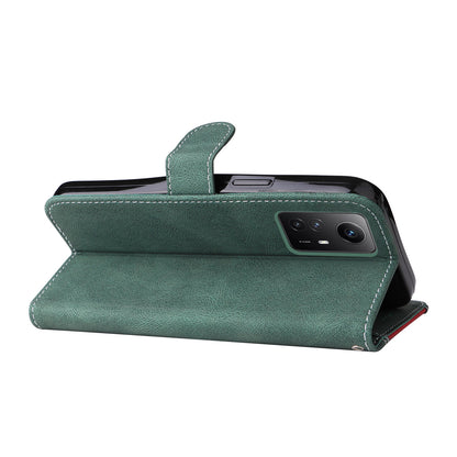 PU Leather Case for Xiaomi Redmi Note 12S 4G / Note 11 4G (Qualcomm) / Note 11S 4G Wallet Stand Three-color Splicing Phone Cover with Wrist Strap