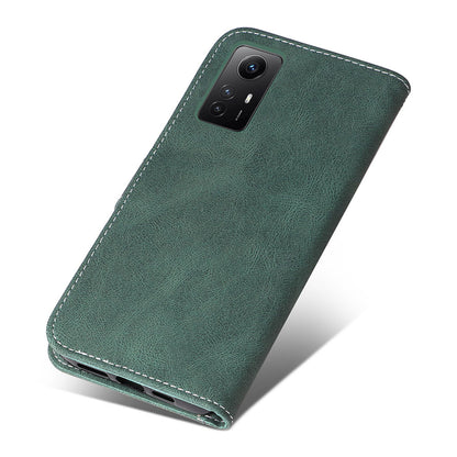 PU Leather Case for Xiaomi Redmi Note 12S 4G / Note 11 4G (Qualcomm) / Note 11S 4G Wallet Stand Three-color Splicing Phone Cover with Wrist Strap