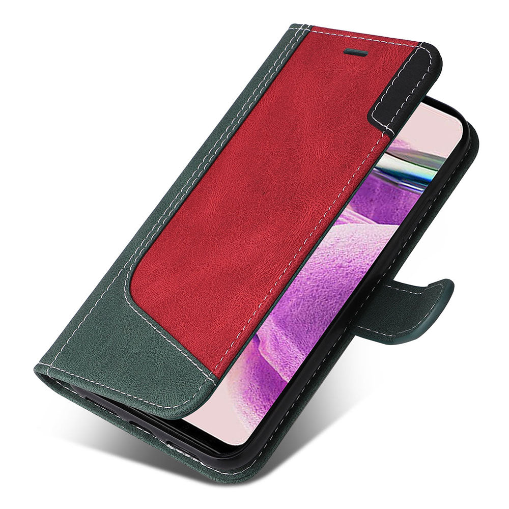 PU Leather Case for Xiaomi Redmi Note 12S 4G / Note 11 4G (Qualcomm) / Note 11S 4G Wallet Stand Three-color Splicing Phone Cover with Wrist Strap