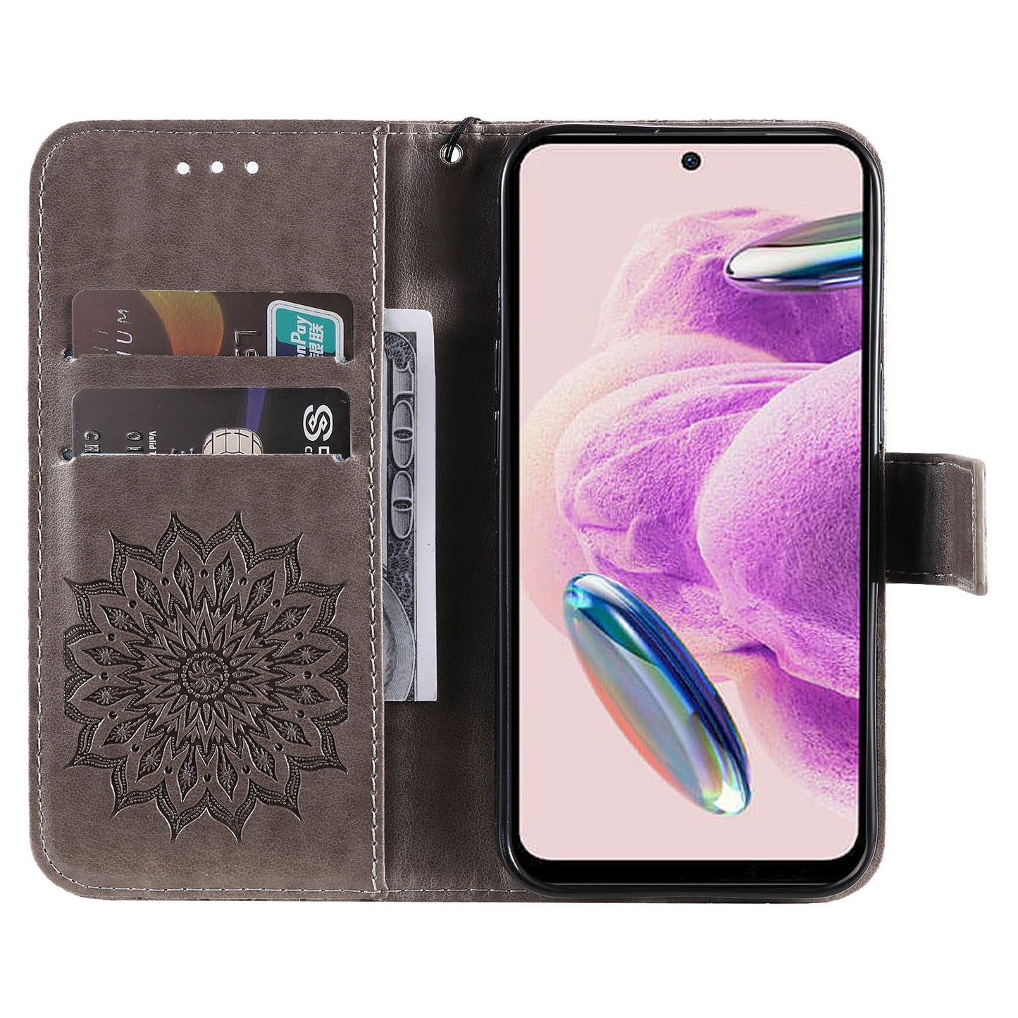 For Xiaomi Redmi Note 12S 4G / Note 11 4G (Qualcomm) / Note 11S 4G KT Imprinting Flower Series-1 PU Leather Stand Wallet Cover Anti-fall Phone Case with Strap