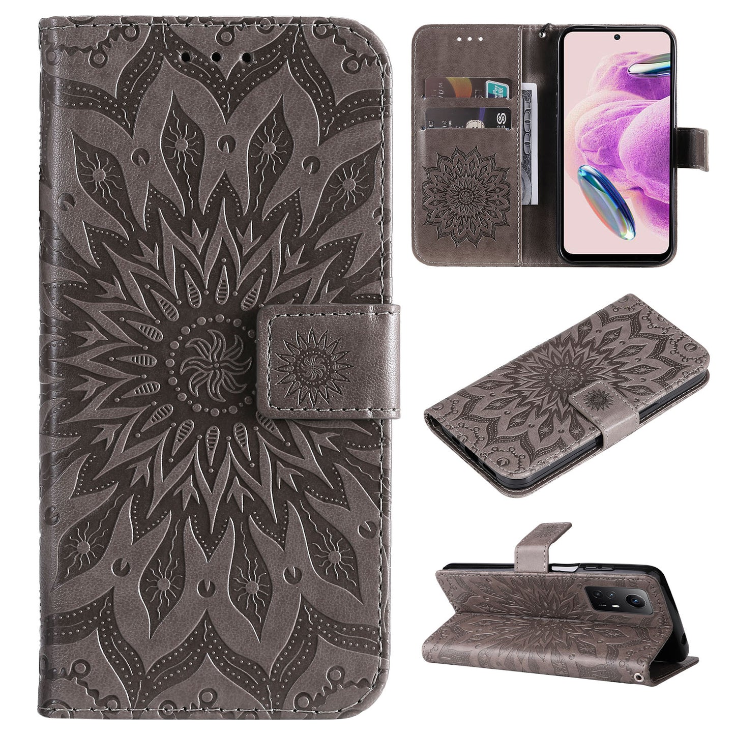 For Xiaomi Redmi Note 12S 4G / Note 11 4G (Qualcomm) / Note 11S 4G KT Imprinting Flower Series-1 PU Leather Stand Wallet Cover Anti-fall Phone Case with Strap